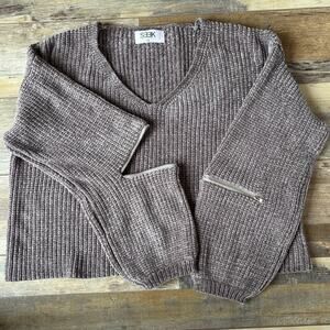 SEEK The Label Womens Long Sleeve Zipper at Elbow Crop Sweater Sz XS Taupe Gray